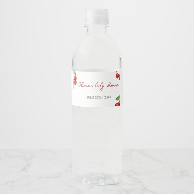Cherry on top Baby Shower Water Bottle Label (Front)