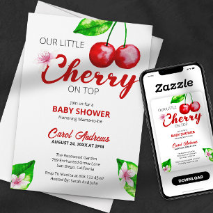 Cherry on Top Baby Shower Watercolor Floral Invitation