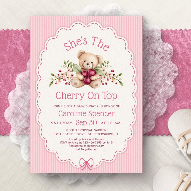 Cherry On Top Bear Baby Shower Invitation (Creator Uploaded)