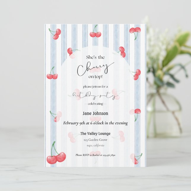 Cherry On Top Birthday Invitation  (Standing Front)
