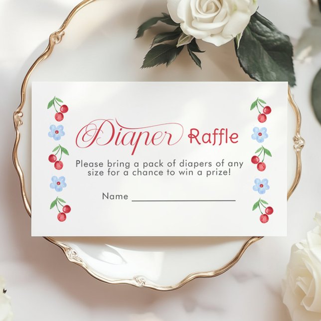 Cherry on top Blue Bow Diaper raffle ticket Enclosure Card (Creator Uploaded)