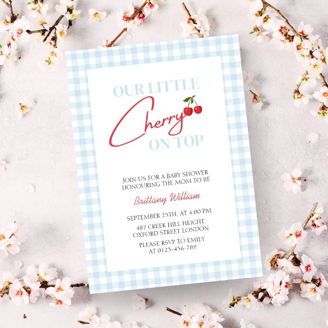 Cherry on Top Blue Boy Baby Shower  Invitation (Creator Uploaded)