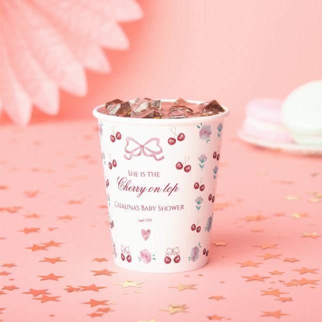 Cherry On Top Blush Delight Baby Shower Paper Cups (Insitu)