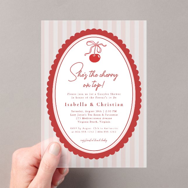 Cherry on Top  Bow All in One Couples Shower Acrylic Invitations (Insitu (Handheld))