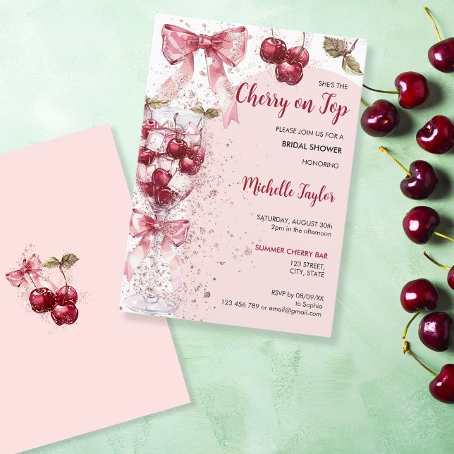 Cherry on Top Bow Boho Arch Summer Bridal Shower Invitation (Creator Uploaded)