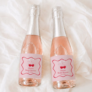Cherry On Top Bow Bridal Shower Mini Champagne Sparkling Wine Label