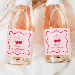 Cherry On Top Bow Bridal Shower Mini Champagne Sparkling Wine Label