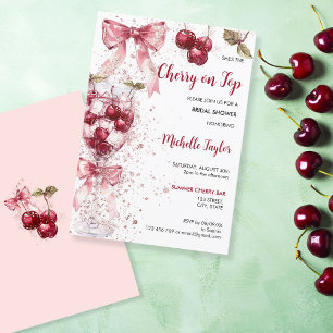 Cherry on Top Bow Cocktail Summer Bridal Shower Invitation
