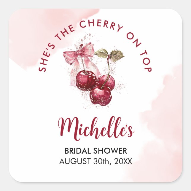 Cherry on Top Bow Cocktail Summer Bridal Shower Square Sticker (Front)