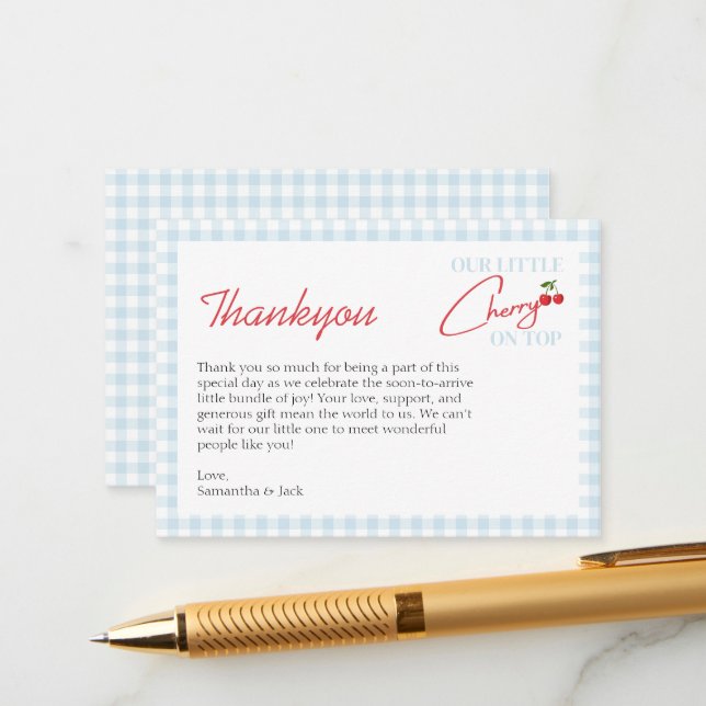 Cherry on Top Boy Baby Shower Thank you Card (Front/Back In Situ)