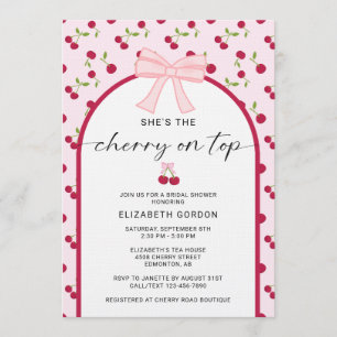 Cherry On Top Bridal Shower Coquette Bow Invitation