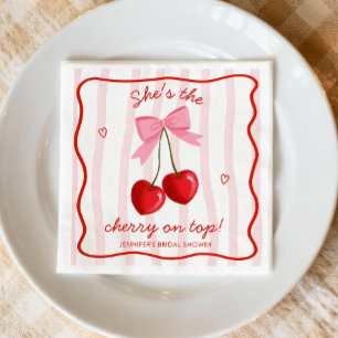 Cherry On Top Bridal Shower Cute Pink Red Bow Napkin
