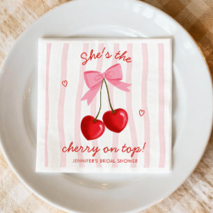 Cherry On Top Bridal Shower Cute Pink Red Bow Napkin
