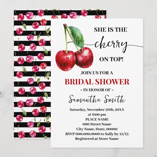 Cherry on Top Bridal Shower Minimalist Invitation (Front/Back)