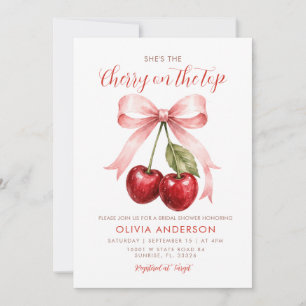 Cherry on Top Bridal Shower Pink Bow Coquette Invitation