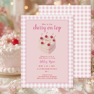 Cherry on Top Cake pink Baby Shower invitation
