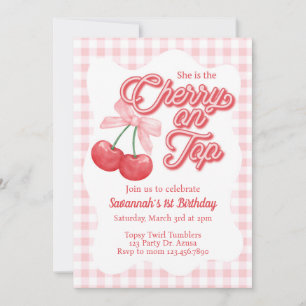 Cherry on top, Cherry Birthday, Any Age, Girl Bday Invitation