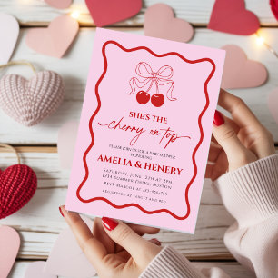 Cherry on Top Cherry  Bow Girl  Baby Shower Invitation