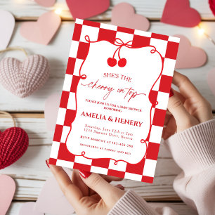 Cherry on Top Cherry  Bow Girl  Baby Shower Invitation