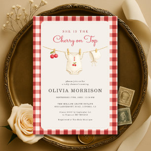 Cherry on Top Clothesline Girl Baby Shower Invitation