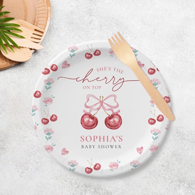Cherry On Top Coquette Baby Girl Shower Paper Plate (Creator Uploaded)