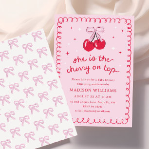 Cherry on Top Coquette Baby Shower Invitation