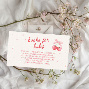 Cherry on Top Coquette Bow Books For Baby Shower Enclosure Card