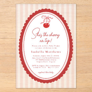 Cherry on Top Coquette Bow Pink Baby Shower Acrylic Invitations