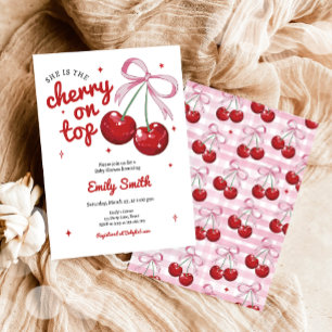 Cherry On Top Coquette Bow Pink Girl Baby Shower Invitation