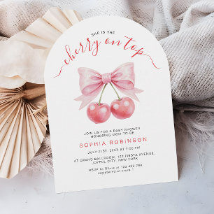 Cherry On Top Coquette Girl Baby Shower Arch Invitation
