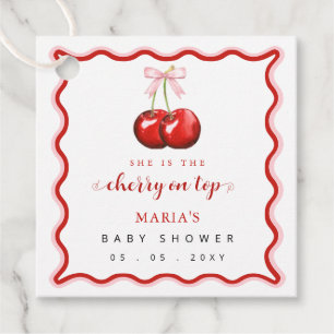 Cherry on Top Coquette Pink Bow Girl Baby Shower Favour Tags