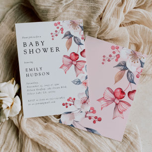 Cherry on Top Cute Bow Coquette Baby Shower Invitation