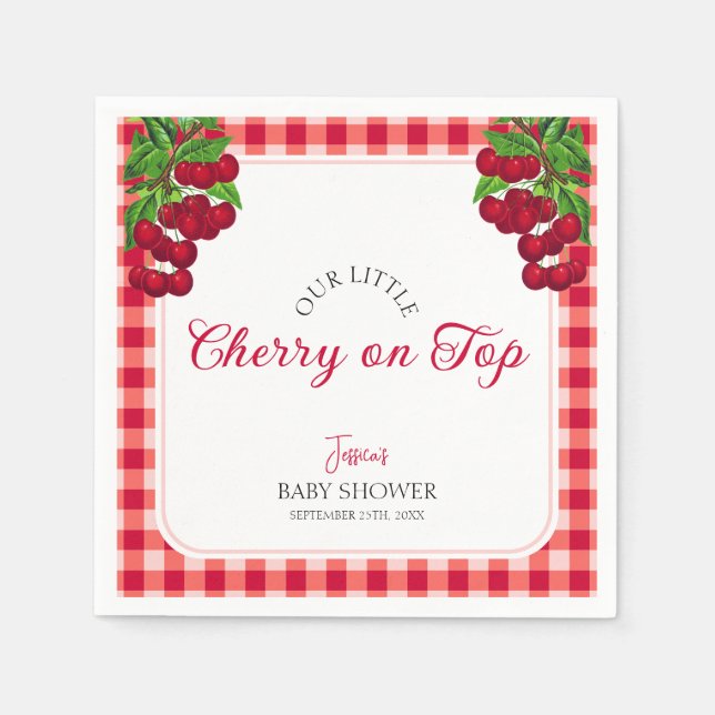 Cherry on top Fall Gingham Plaid Baby Shower  Napkin (Front)