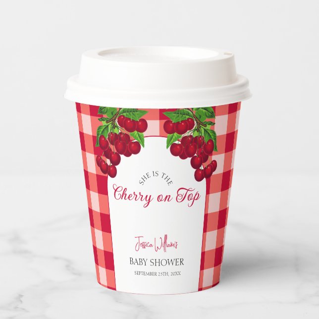 Cherry on top Fall Gingham Plaid Baby Shower  Paper Cups (Front)