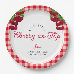 Cherry on top Fall Gingham Plaid Baby Shower Paper Plate