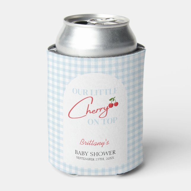 Cherry on Top Gingham Chequered Baby Shower  Can Cooler (Can Front)