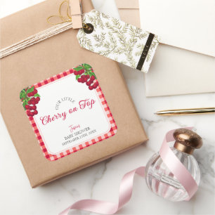 Cherry on top Gingham Plaid Fall Baby Shower  Square Sticker