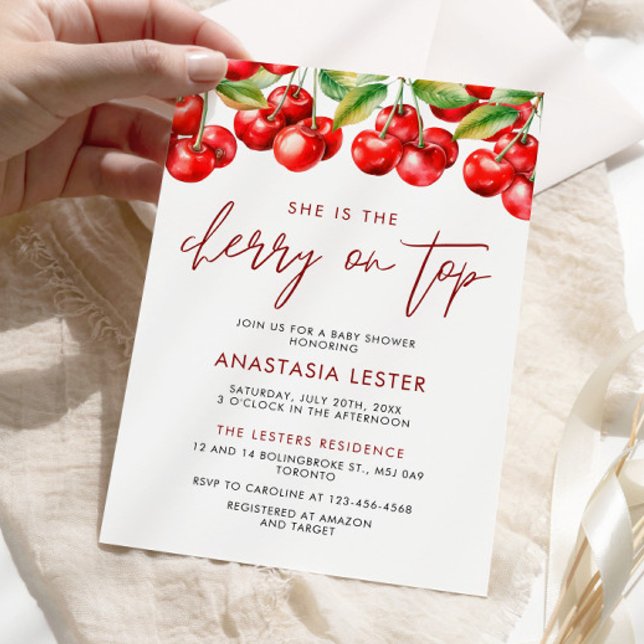 Cherry on Top Girl Baby Shower  Invitation (Creator Uploaded)