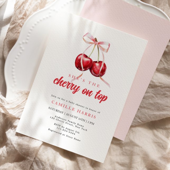 Cherry on Top Girl Baby Shower Invitation (Creator Uploaded)