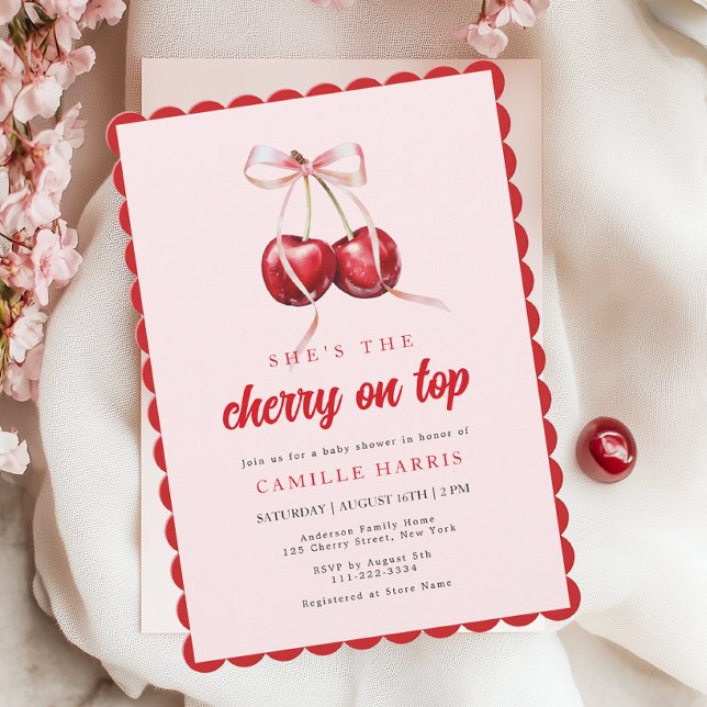 Cherry on Top Girl Baby Shower Invitation (Creator Uploaded)
