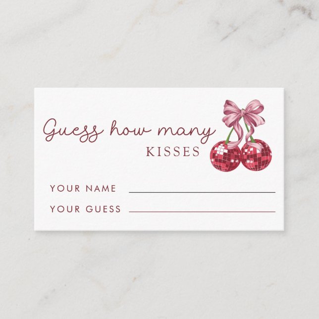 Cherry On Top  Guess How Many Kisses Bridal Game  Enclosure Card (Front)