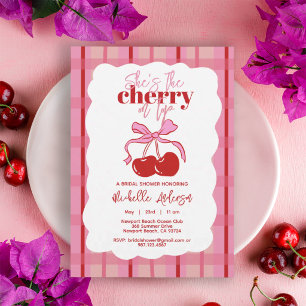 Cherry on Top Hand Drawn Pink Red Bridal Shower Invitation