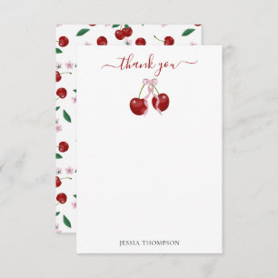 Cherry On Top Modern Baby Shower Pink Bow Girl Thank You Card
