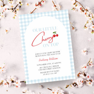 Cherry on Top Modern Chequered Baby Shower Invitation
