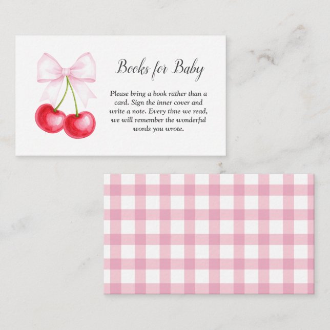 Cherry On Top Pink Bow Baby Shower Books For Baby Enclosure Card (Front/Back)