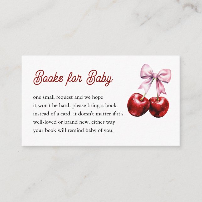 Cherry On Top Pink Bow Baby Shower Books for Baby Enclosure Card (Front)