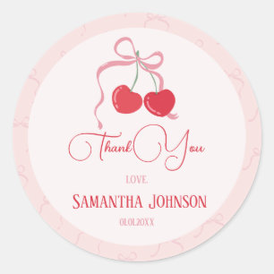 Cherry on Top Pink Bow Baby shower Classic Round Sticker