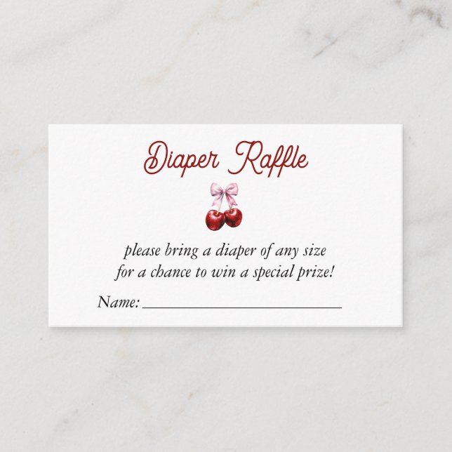 Cherry On Top Pink Bow Baby Shower Diaper Raffle Enclosure Card (Front)