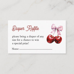 Cherry On Top Pink Bow Baby Shower Diaper Raffle Enclosure Card