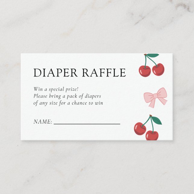 Cherry on Top Pink Bow Baby Shower Diaper Raffle Enclosure Card (Front)